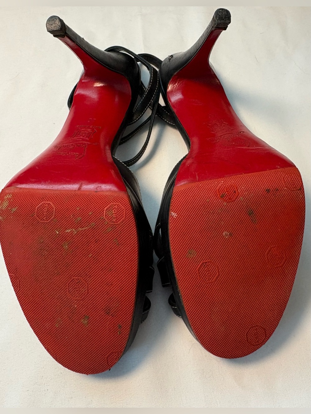 Christian Louboutin Black Leather Contrast-Stitch Platform Sandals, US Size 10 - Picture 10 of 16